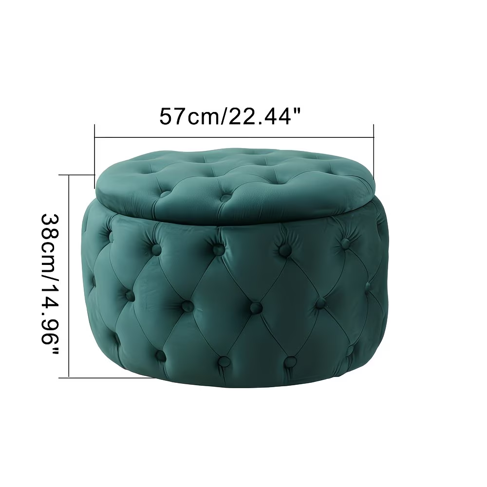 Oval Storage Ottoman Button-Tufted Footrest Stool for Living Room