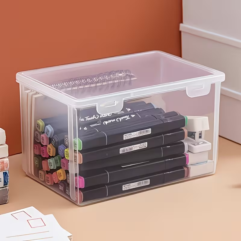 Large capacity transparent plastic storage box, desktop organizer.