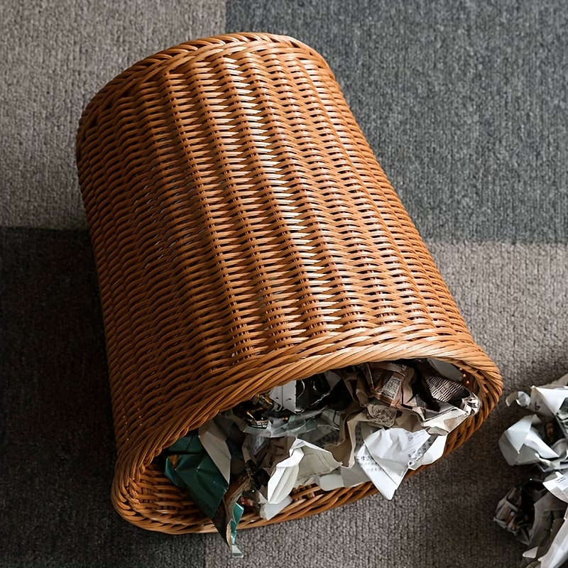 Plastic rattan trash can | Household kitchen trash can, woven open-top trash can