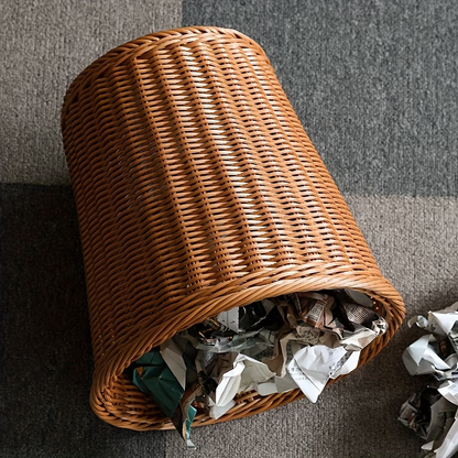 Plastic rattan trash can | Household kitchen trash can, woven open-top trash can