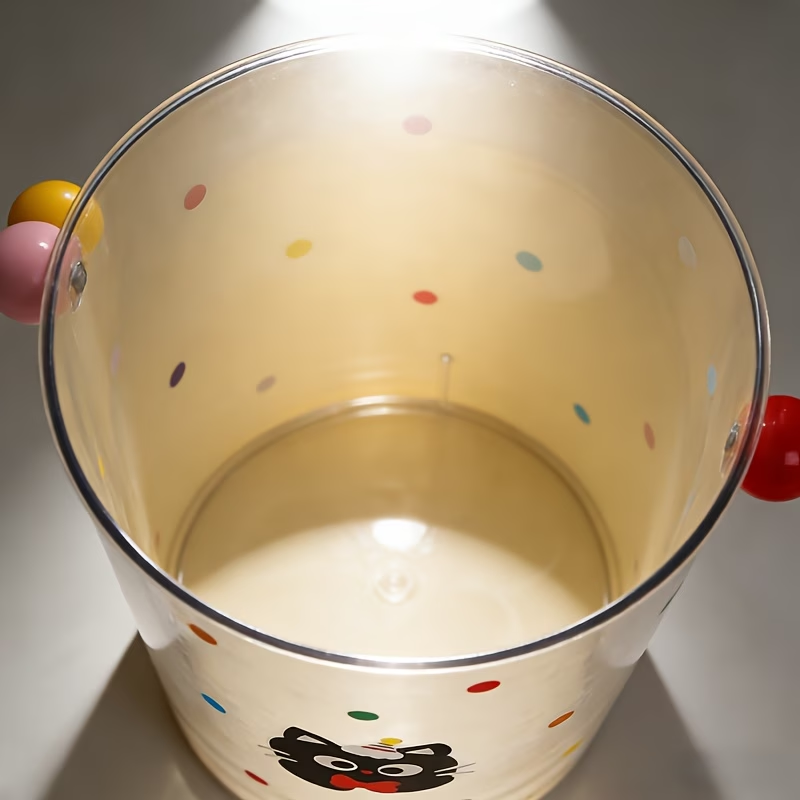 Round trash can with cute cat stickers, wastepaper basket