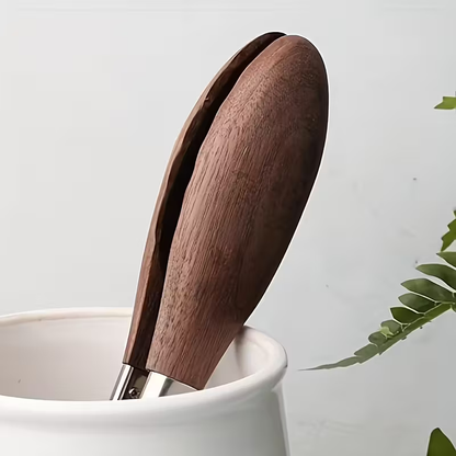 12-inch BBQ Walnut Wood Stainless Steel Sliding Lockable BBQ Tongs