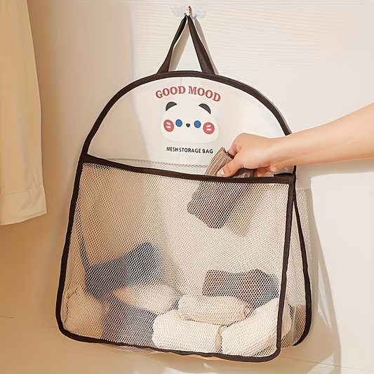 Hanging mesh storage bag | Breathable fabric, cute animal pattern