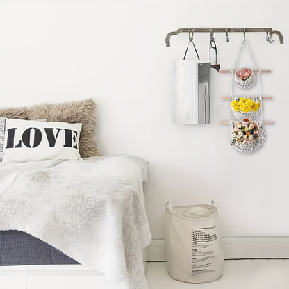 Bohemian-style tassel woven / 1 white fabric storage bag