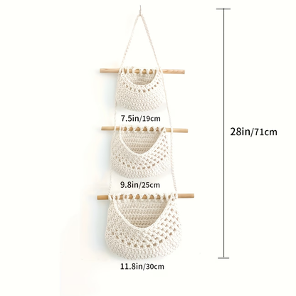 Bohemian-style tassel woven / 1 white fabric storage bag