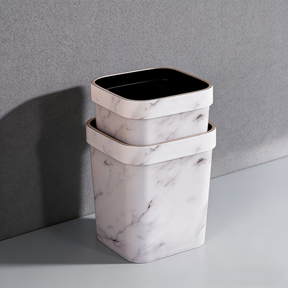 New square trash can, open design, made of durable plastic.
