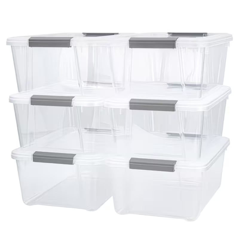 12.2L Clear Storage Boxes – Pack of 6, Durable Stackable Storage Boxes