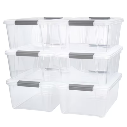 12.2L Clear Storage Boxes – Pack of 6, Durable Stackable Storage Boxes