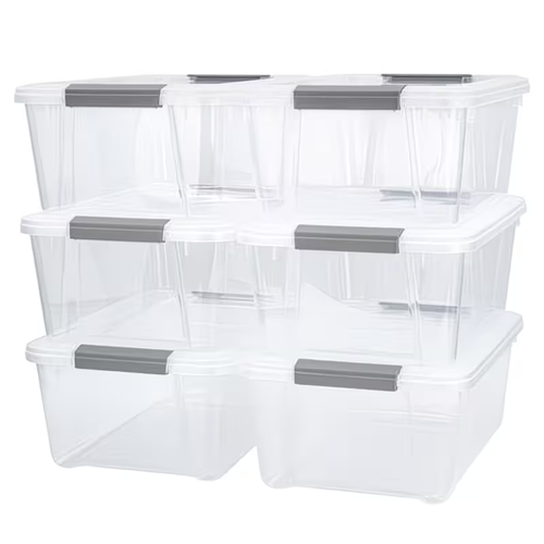 12.2L Clear Storage Boxes – Pack of 6, Durable Stackable Storage Boxes