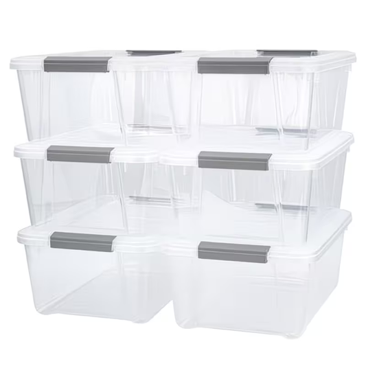 12.2L Clear Storage Boxes – Pack of 6, Durable Stackable Storage Boxes