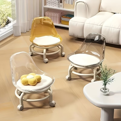 Portable round stool with backrest for changing shoes at the entrance.