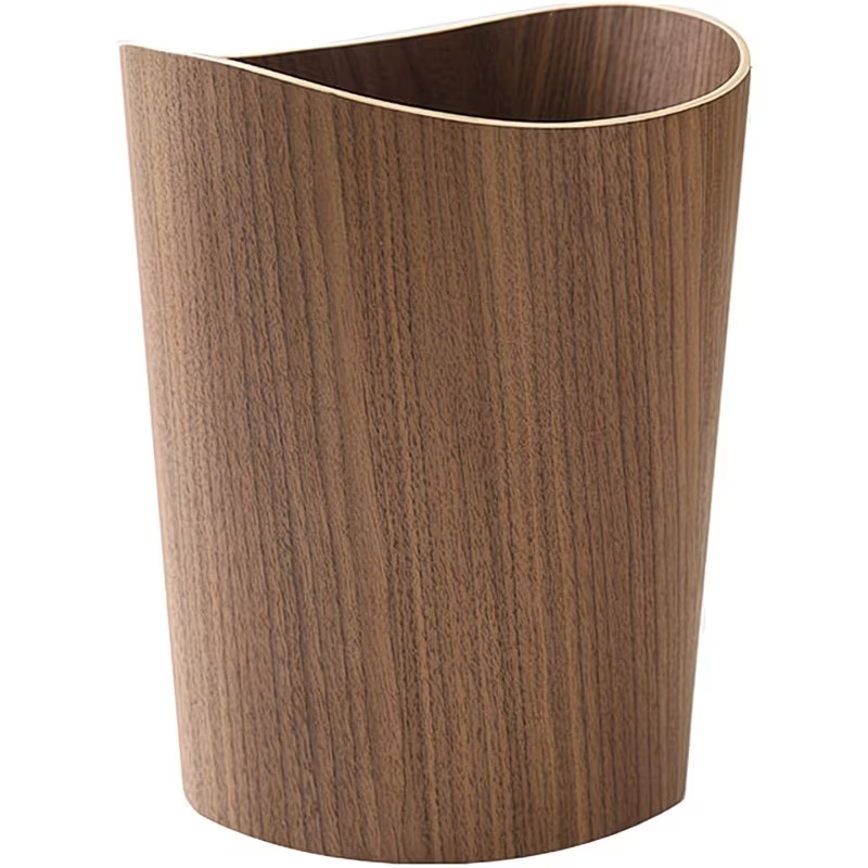 Wooden trash can with pull-out spout - wide-mouth round stackable trash can