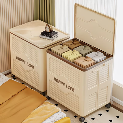 Multifunctional flip-top storage box | Foldable and stackable storage box with wheels