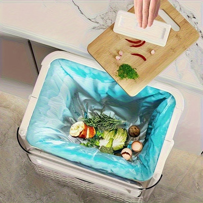 Wall-mounted modern black and white rectangular trash can with lid