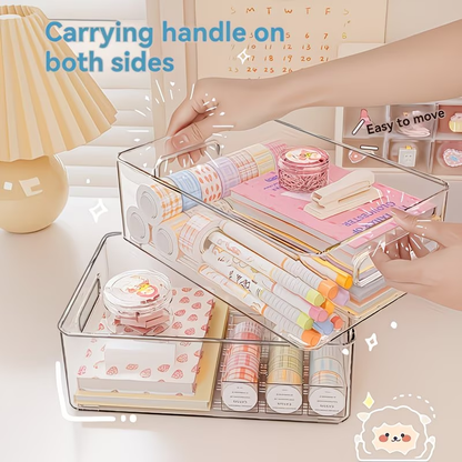 Stackable transparent plastic cosmetic storage box - large capacity organizing basket