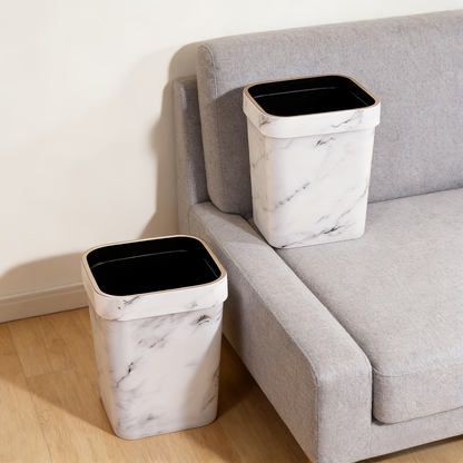 New square trash can, open design, made of durable plastic.
