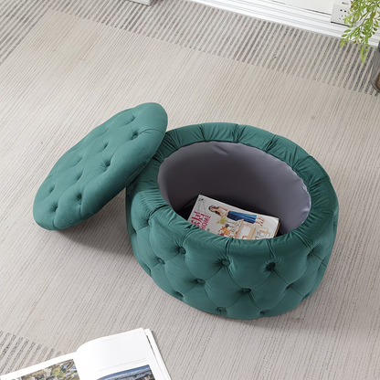 Oval Storage Ottoman Button-Tufted Footrest Stool for Living Room