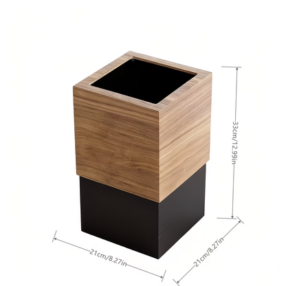 A modern square trash can with a black lid and a Scandinavian design.