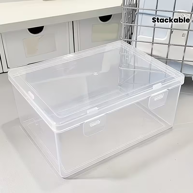 Large capacity transparent plastic storage box, desktop organizer.