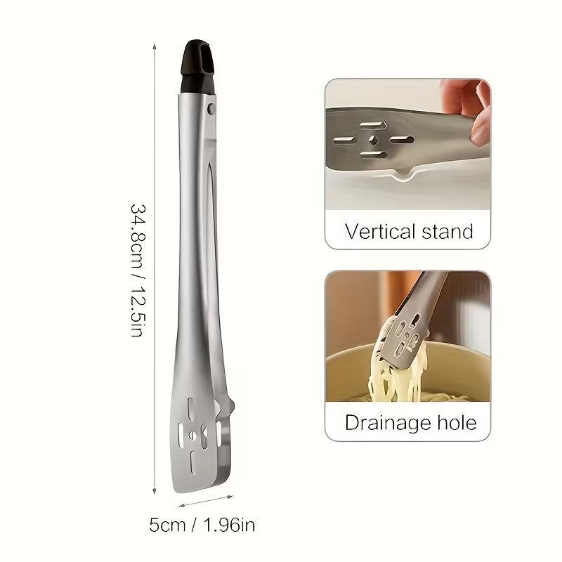 1-Pack Heavy Duty Stainless Steel Kitchen Clips | Long Handle, Non-Slip Handle