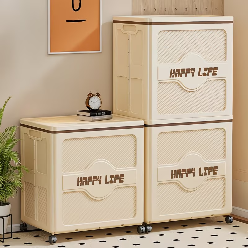 Multifunctional flip-top storage box | Foldable and stackable storage box with wheels