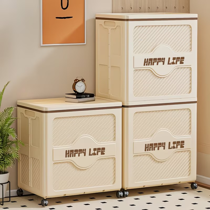 Multifunctional flip-top storage box | Foldable and stackable storage box with wheels