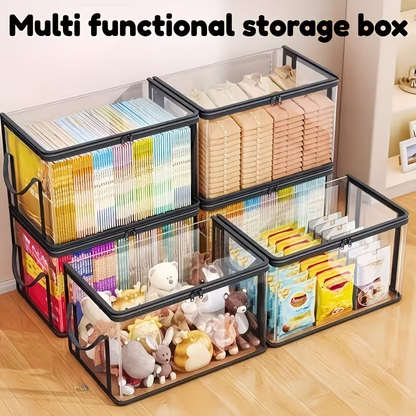 Heavy-duty transparent storage box/flip-top/large rectangular organizer box