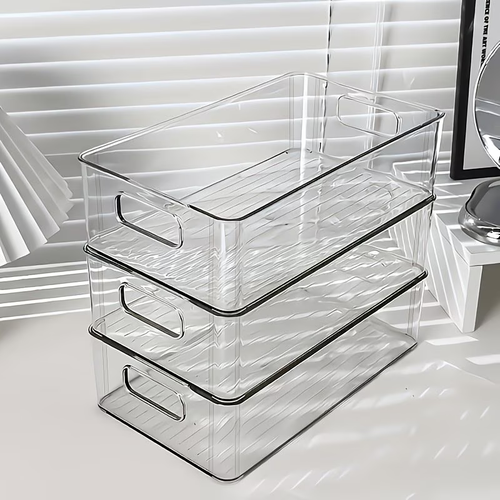 Stackable transparent plastic cosmetic storage box - large capacity organizing basket