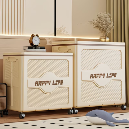 Multifunctional flip-top storage box | Foldable and stackable storage box with wheels