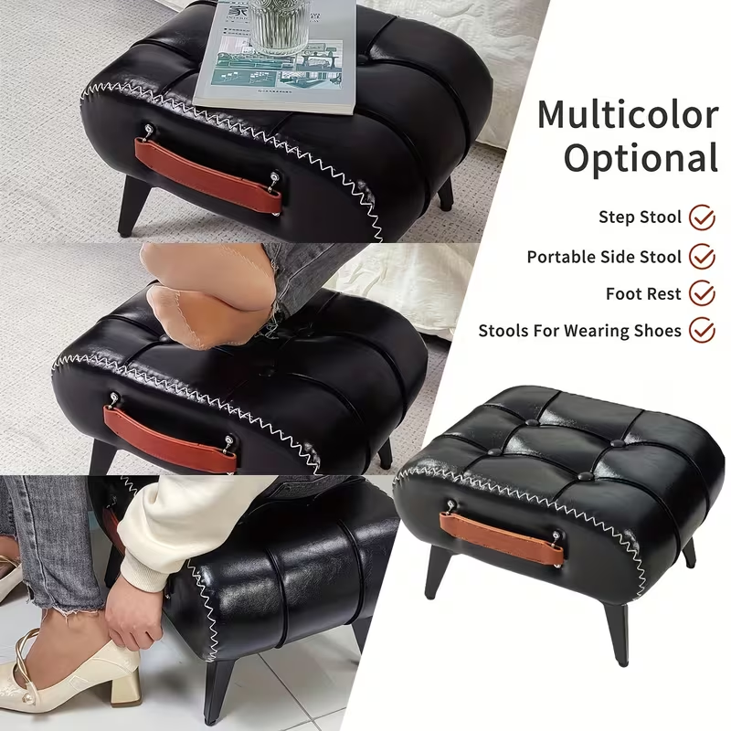 living room entryway shoe cabinet, faux leather sofa stool, shoe changing stool