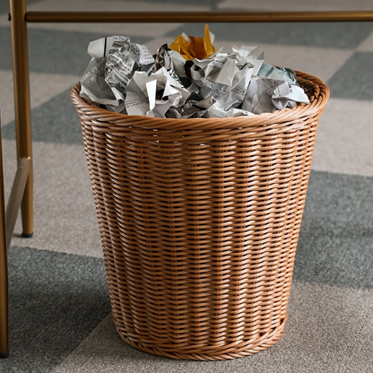 Plastic rattan trash can | Household kitchen trash can, woven open-top trash can