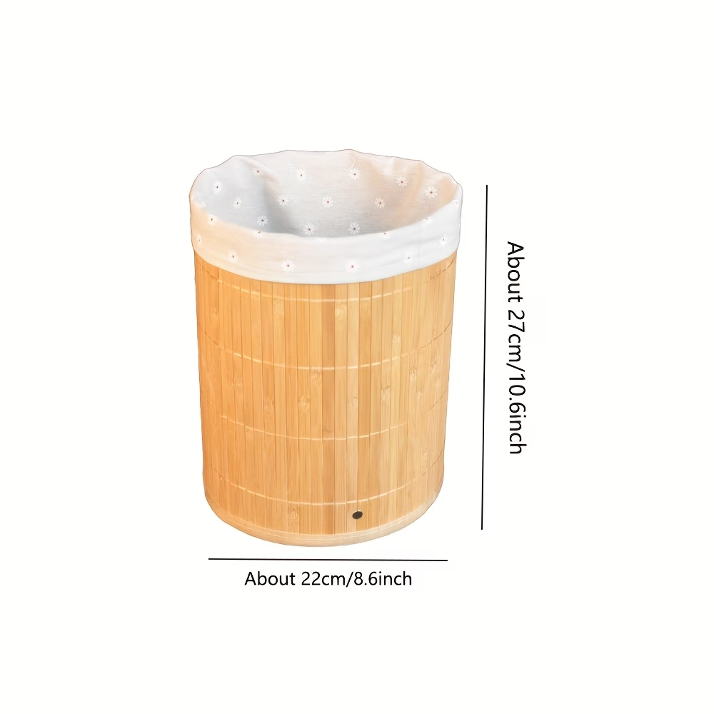A rustic-style trash can, made of bamboo, with a minimalist design.