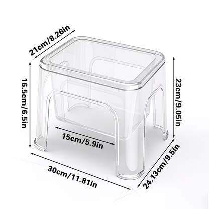 Transparent shoe changing stool with hollow storage, waterproof, sturdy and durable.
