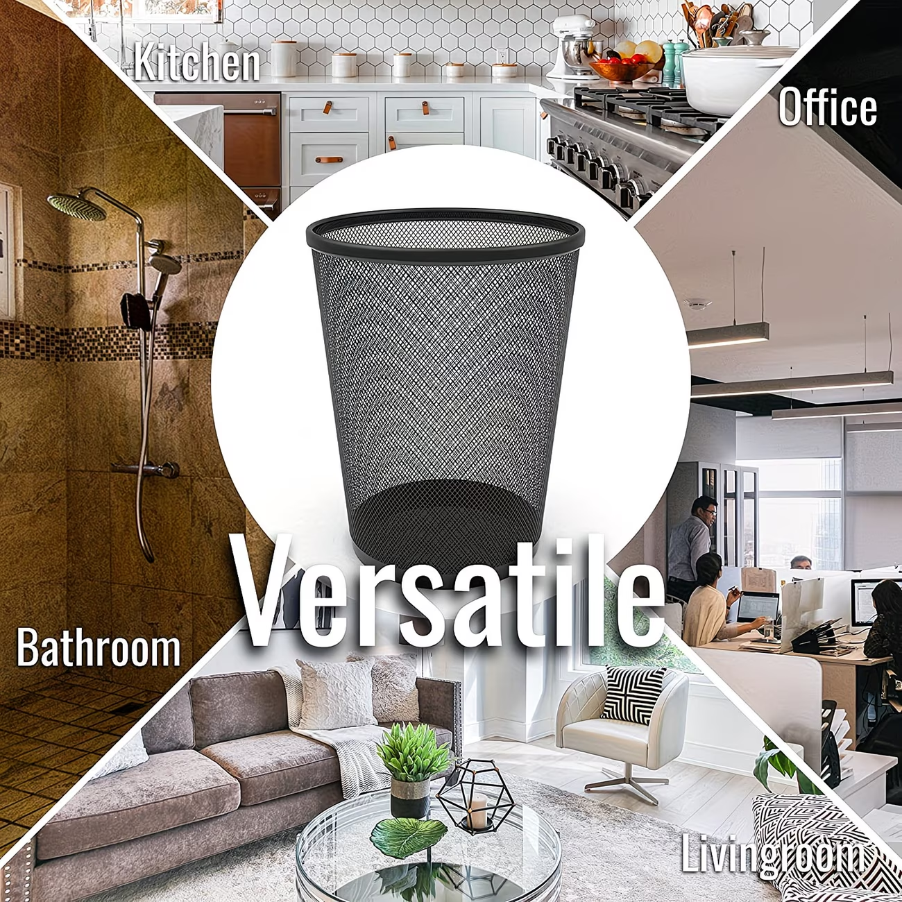 Two 4-gallon wire mesh trash cans - open and ventilated design