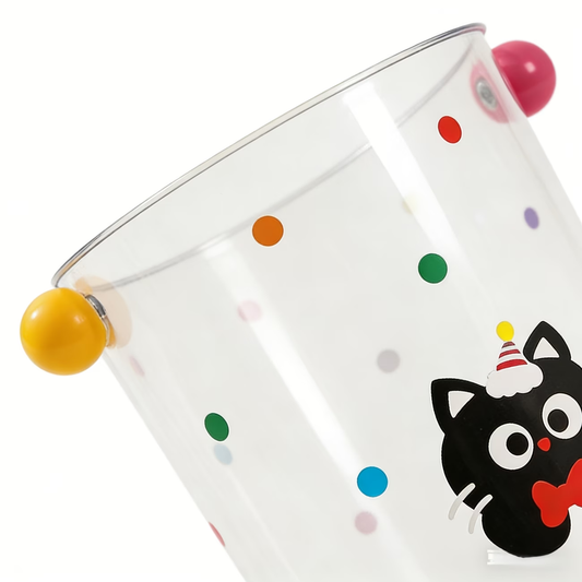 Round trash can with cute cat stickers, wastepaper basket