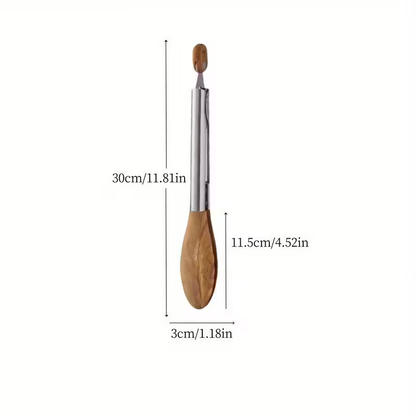 12-inch BBQ Walnut Wood Stainless Steel Sliding Lockable BBQ Tongs