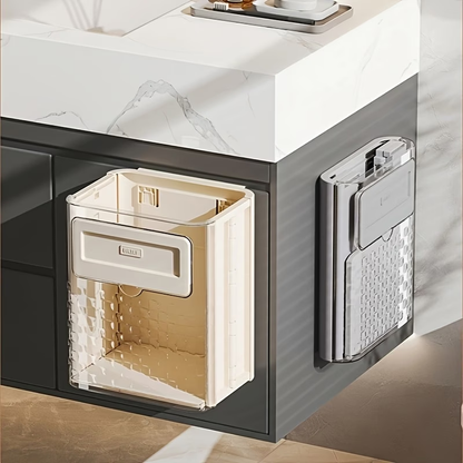 Wall-mounted modern black and white rectangular trash can with lid