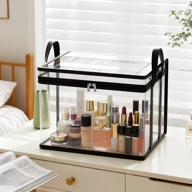 Heavy-duty transparent storage box/flip-top/large rectangular organizer box