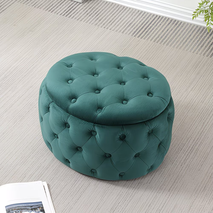 Oval Storage Ottoman Button-Tufted Footrest Stool for Living Room