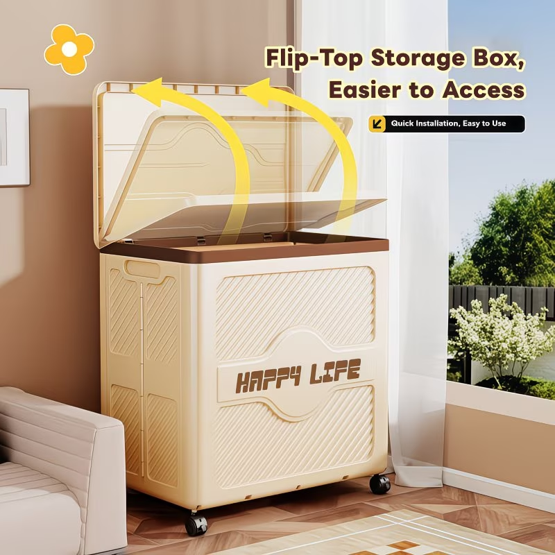 Multifunctional flip-top storage box | Foldable and stackable storage box with wheels