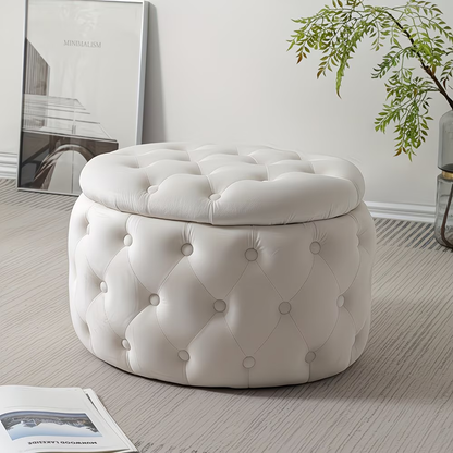 Oval Storage Ottoman Button-Tufted Footrest Stool for Living Room